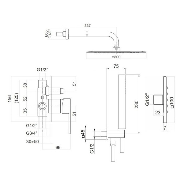 Душевая система встраиваемая Webert Pegaso PE890104560, черный