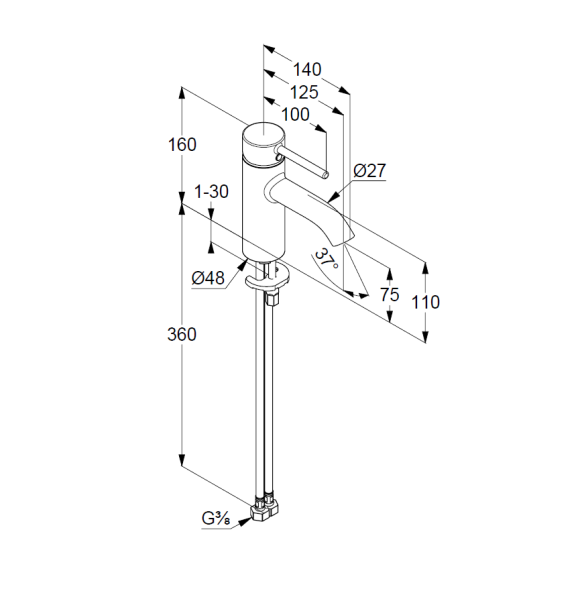 Смеситель KLUDI BOZZ 382720576 для раковины на одно отверстие однорычажный без донного клапана