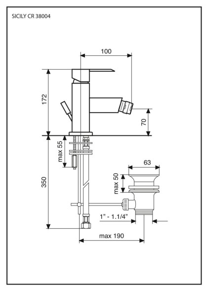 Emmevi Sicily, однорычажный смеситель для биде с донным клапаном, цвет хром 38004/CR