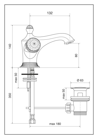 Emmevi The One Leda, смеситель для раковины. Металлические ручки + большие прозрачные кристаллы, цвет бронза 98003VSW/BR