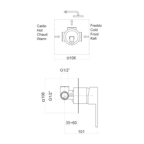 Смеситель для душа встраиваемый Webert Pegaso PE880101015, хром