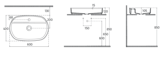 Раковина накладная ISVEA Infinity 60 овальная 60см цвет серый бетон матовый 10NF65060-2V