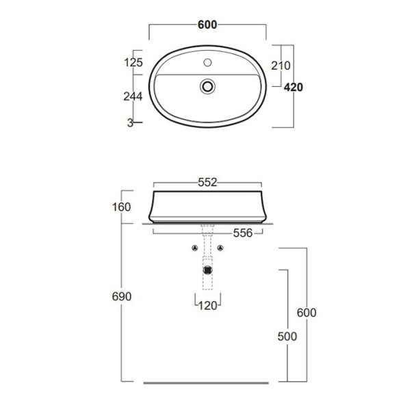 Раковина SIMAS SHARP накладная с одним отверстием цвет белый SH05