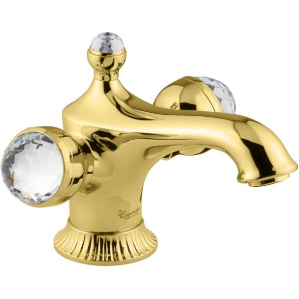 Emmevi The One Leda, смеситель для раковины. Металлические ручки + большие прозрачные кристаллы, цвет золото 98003VSW/OR