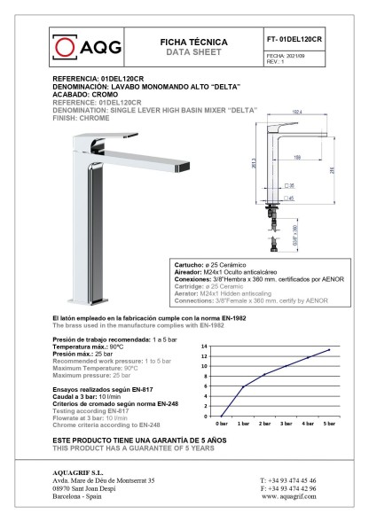 AQG Delta, высокий однорычажный смеситель для раковины без донного клапана, цвет хром