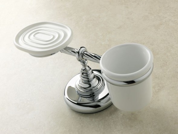 Stil Haus Giunone, настольные керамические мыльница + стакан, цвет хром