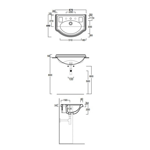 Раковина SIMAS ARCADE полувстраиваемая с тремя отверстиями цвет белый AR835