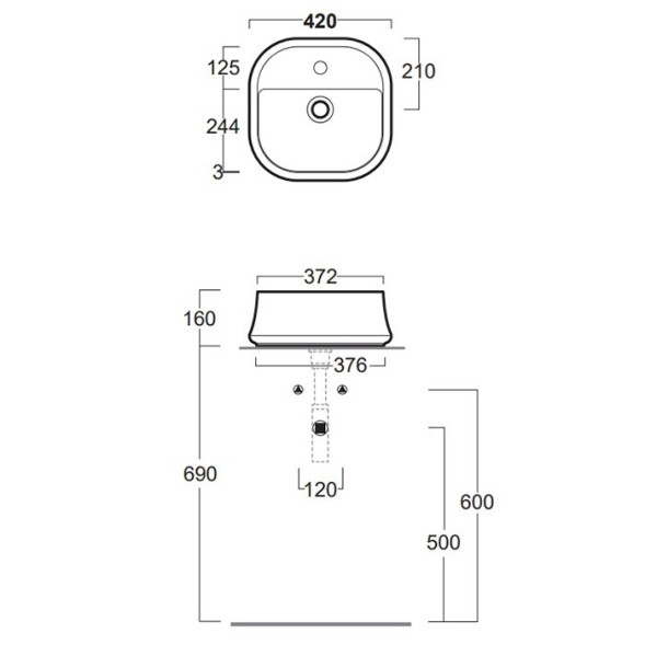 Раковина SIMAS SHARP накладная с одним отверстием цвет белый SH07