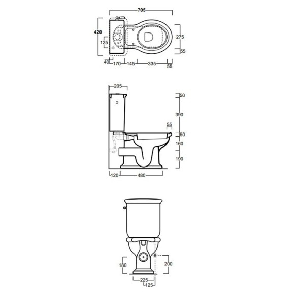 Бачок SIMAS LANTE на чашу унитаза моноблок с боковой ручкой смыва в комплекте с механизмом слива цвет белый хром LA09B/D24CR