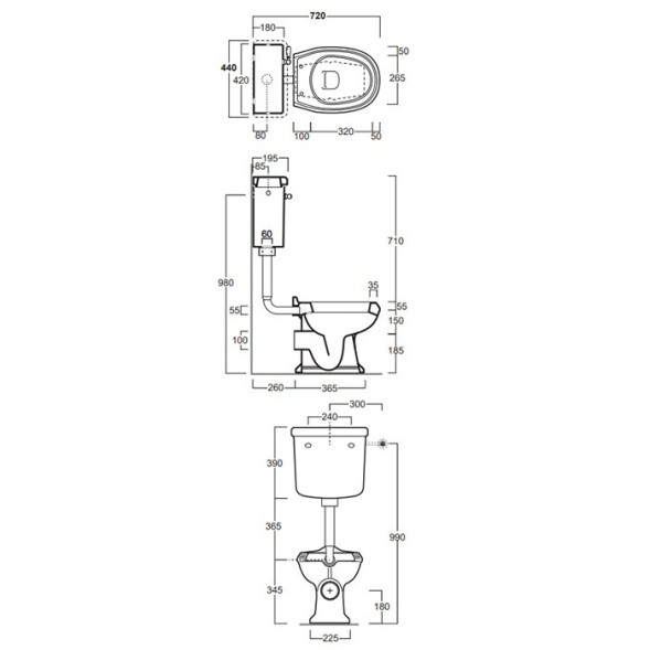 Бачок SIMAS ARCADE Настенный на средней трубе с фронтальной ручкой смыва цвет белый AR812B