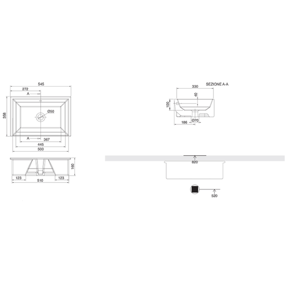 Раковина Scarabeo TECH встраиваемая снизу с переливом без отверстий цвет белый с антибактериальным и грязеотталкивающим покрытием BIOKER 8037 BK