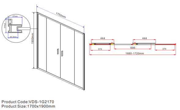 Vincea Душевая дверь Гарда (Garda) VDS-1G2170CL, 1700, хром, стекло прозрачное