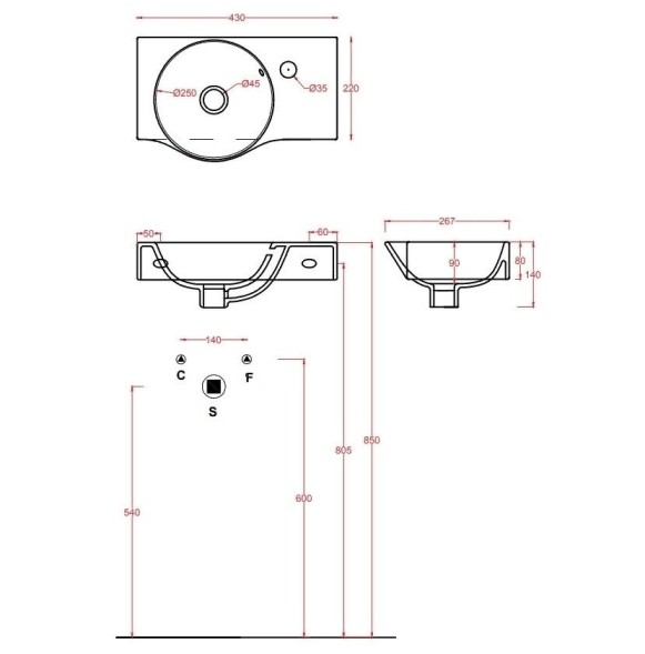 Раковина Artceram LAVAMANI UNION подвесная с одним отверстие цвет белый LML001 01 00