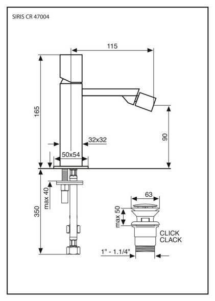 Emmevi Siris, однорычажный смеситель для биде, с донным клапаном click-clack, цвет хром 47004/CR