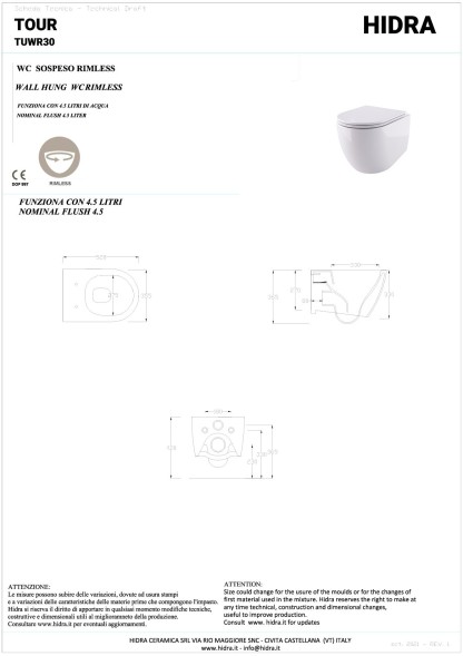 Hidra Tour, подвесной унитаз 52x35,5 см, антибактериальное покрытие, c сиденьем, цвет белый глянцевый