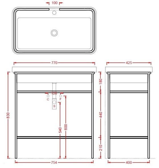 Консоль Artceram Fuori Scala для прямоугольной раковины 800 мм цвет матовый черный ACA057 17