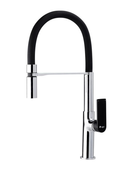 AQG Alpha, смеситель для кухни с гибким вытяжным изливом, цвет хром-черный