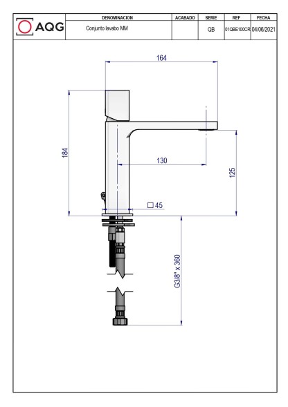 AQG QB, однорычажный смеситель для раковины без донного клапана, цвет хром