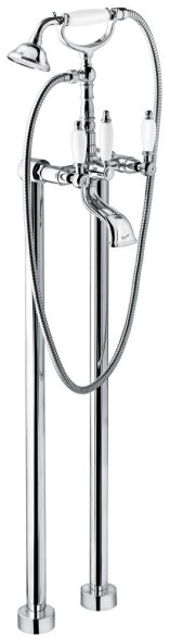 Emmevi Deco Ceramic, двухрычажный напольный смеситель для ванны (излив 12 см), с набором для душа, цвет хром 12161128/CR