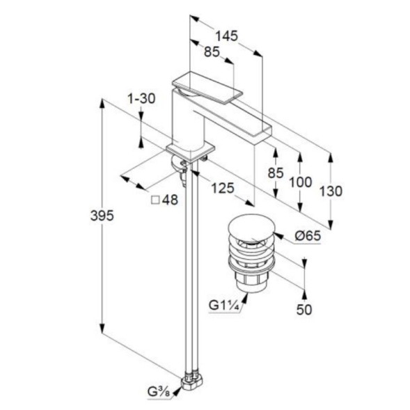 Смеситель KLUDI DECUS 542663975 для раковины на одно отверстие однорычажный с донным клапаном