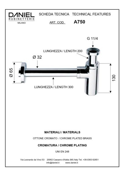 Daniel, сифон круглый для раковины, цвет белый матовый
