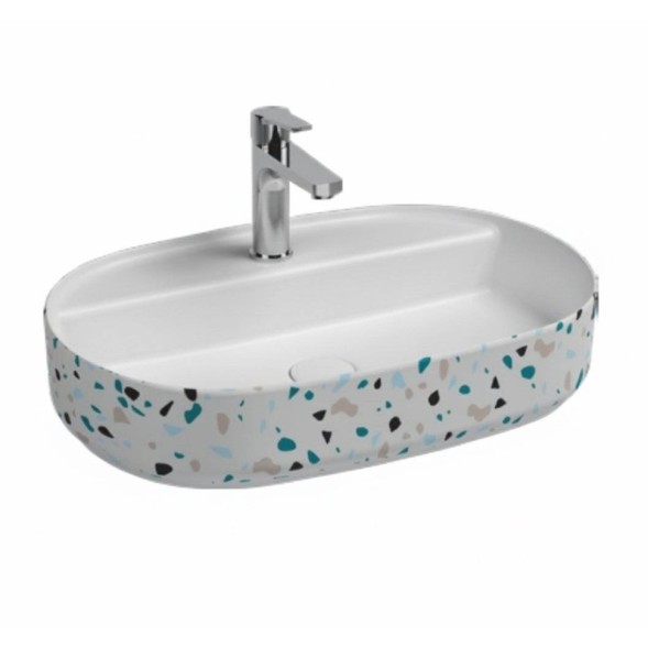 Раковина накладная ISVEA Infinity 60 см. с отверстием для смесителя цвет белый матовый Terrazzo 10NF65060-TRZ-2L
