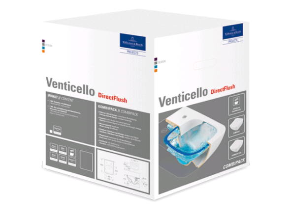 Villeroy&amp;Boch Унитаз, Venticello, подвесной, шг 375*560, CeramicPlus, цвет-альпийский белый 4611RLR1