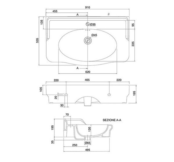 Раковина Scarabeo Castellana подвесная или накладная с переливом с одним отверстием цвет белый 5302