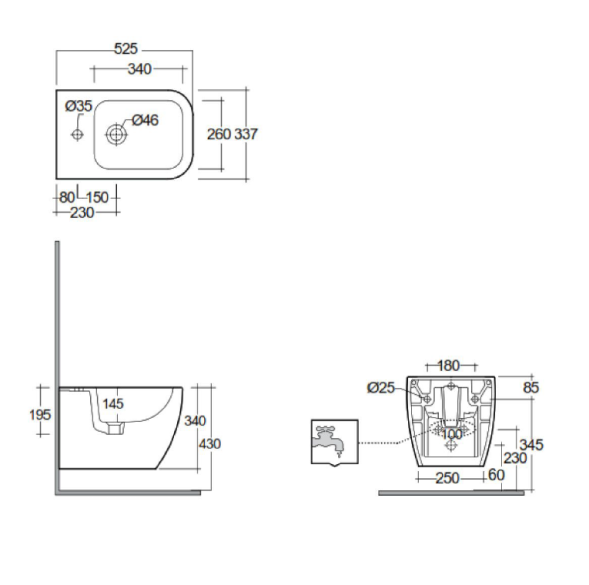 Биде KLUDI RESA C 28BIW0143 подвесное