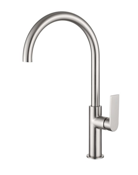 AQG Alpha, смеситель для кухни с закругленным поворотным  изливом, цвет никель сатин (PVD)
