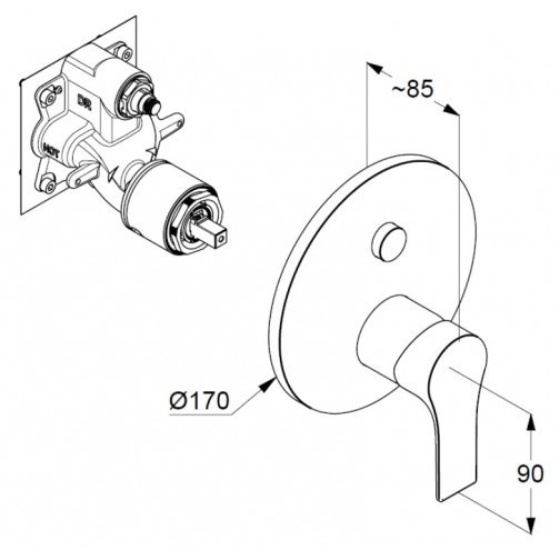 Смеситель KLUDI ZENTA SL 486590565 для ванны и душа встраиваемый внешняя часть с автоматическим переключателем воды PUSH&amp;SWITCH