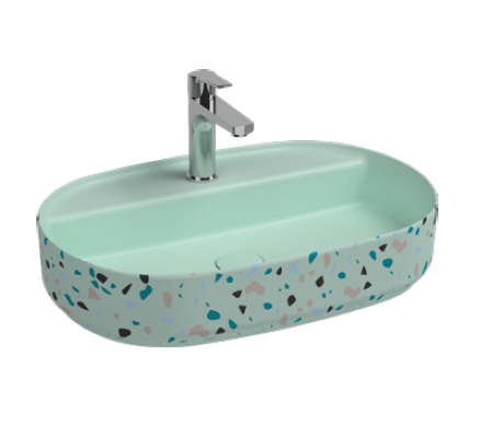 Раковина накладная ISVEA Infinity 60 см. с отверстием для смесителя цвет мятно-зеленый матовый Terrazzo 10NF65060-TRZ-2T