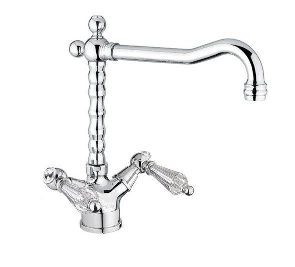 Fiore Gioielli Sky, двухрычажный смеситель для кухни (поворотный излив 28 см), без донного клапана, цвет хром - Swarovski