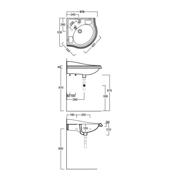 Раковина SIMAS ARCADE угловая подвесная на консоль с одним отверстием со спинкой цвет белый AR884