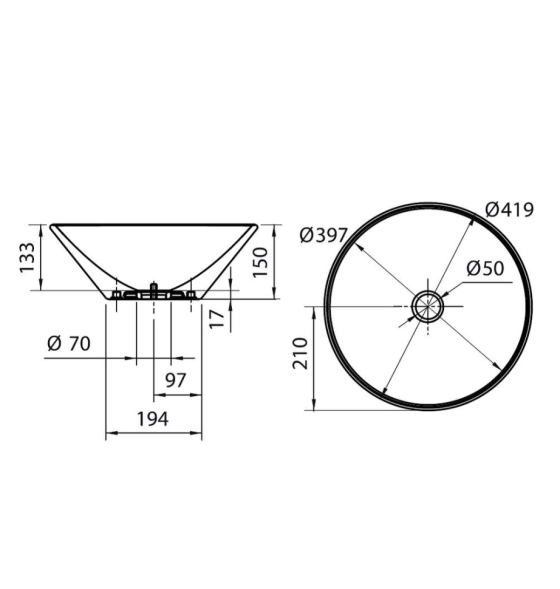 Раковина Scarabeo CONO накладная без перелива без отверстий цвет белый 8010
