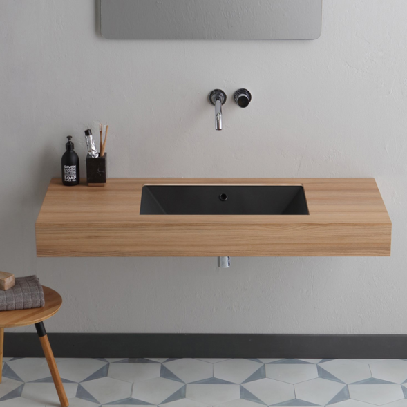 Раковина Scarabeo TEOREMA 2.0 встраиваемая снизу с переливом без отверстий цвет черный матовый 5136 49