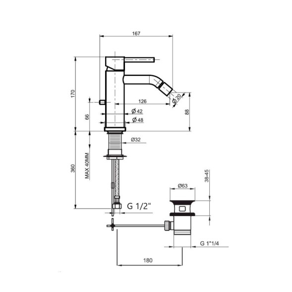Смеситель для биде Webert Elio EL840102564, черный\хром