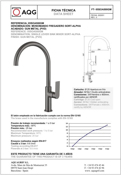 AQG Alpha, смеситель для кухни с закругленным поворотным  изливом, цвет оружейная сталь (PVD)