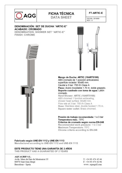AQG, душевая штанга MIN с набором для душа, цвет хром