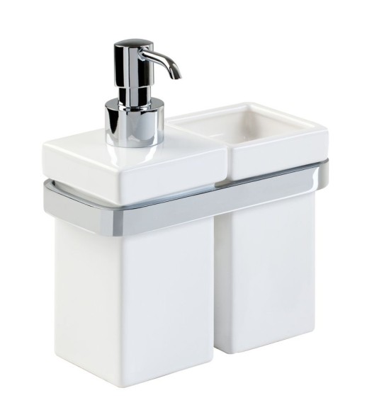Stil Haus Mizar, настенные керамические дозатор + стакан, цвет хром - белая керамика
