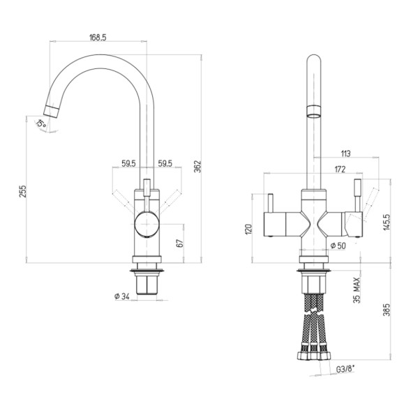 Paini 7894643CR3V11L2KM Смеситель для кухни Пладос с подводом для фильтра, бежевый