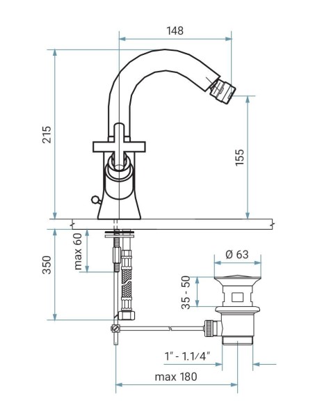 Emmevi Spirit New, двухвентильный смеситель для биде (h21,5 см), с донным клапаном, цвет золото 31054/OR