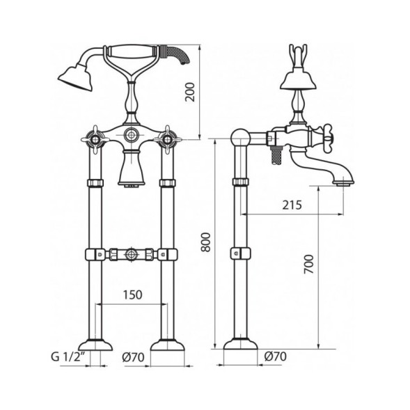 Смеситель для ванны напольный Webert Ottocento OT720801065, бронза