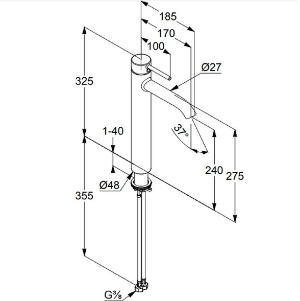 Смеситель KLUDI BOZZ 382860576 для раковины на одно отверстие высокий