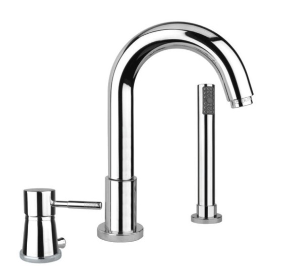 Fiore Xenon, комплект смесителя на борт ванны (излив 13,5 см), на 3 отверстия, с набором для душа, цвет хром