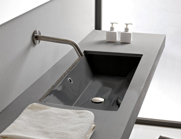 Раковина Scarabeo TEOREMA 2.0 встраиваемая снизу с переливом без отверстий цвет черный матовый с антибактериальным и грязеотталкивающим покрытием BIOKER 5135 49 BK