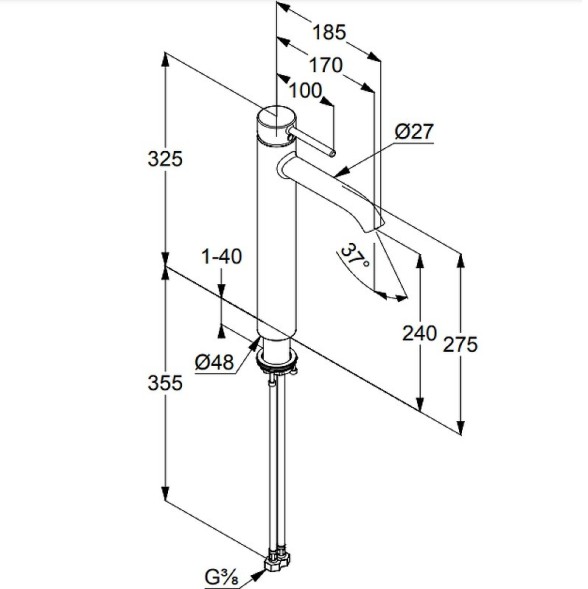Смеситель KLUDI BOZZ 38286N076 для раковины на одно отверстие высокий