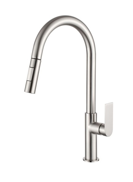 AQG Alpha, смеситель для кухни с закругленным поворотным 2х режинным  изливом, цвет никель сатин (PVD)