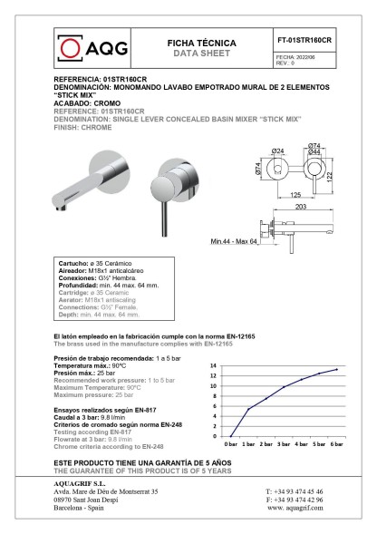 AQG Stick, встраиваемый в стену однорычажный смеситель для раковины, цвет хром