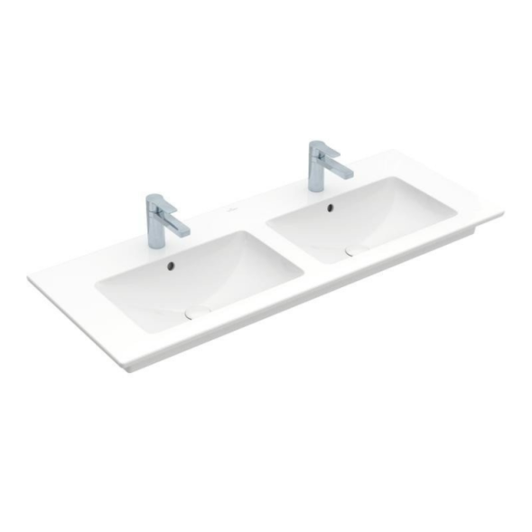 Villeroy&amp;Boch Раковина, Venticello, двойная, шгв 1300*500*120, отверстия для смесителя-2 сквозных, 4 промаркированных, CeramicPlus, цвет-камень белый 4111DLRW